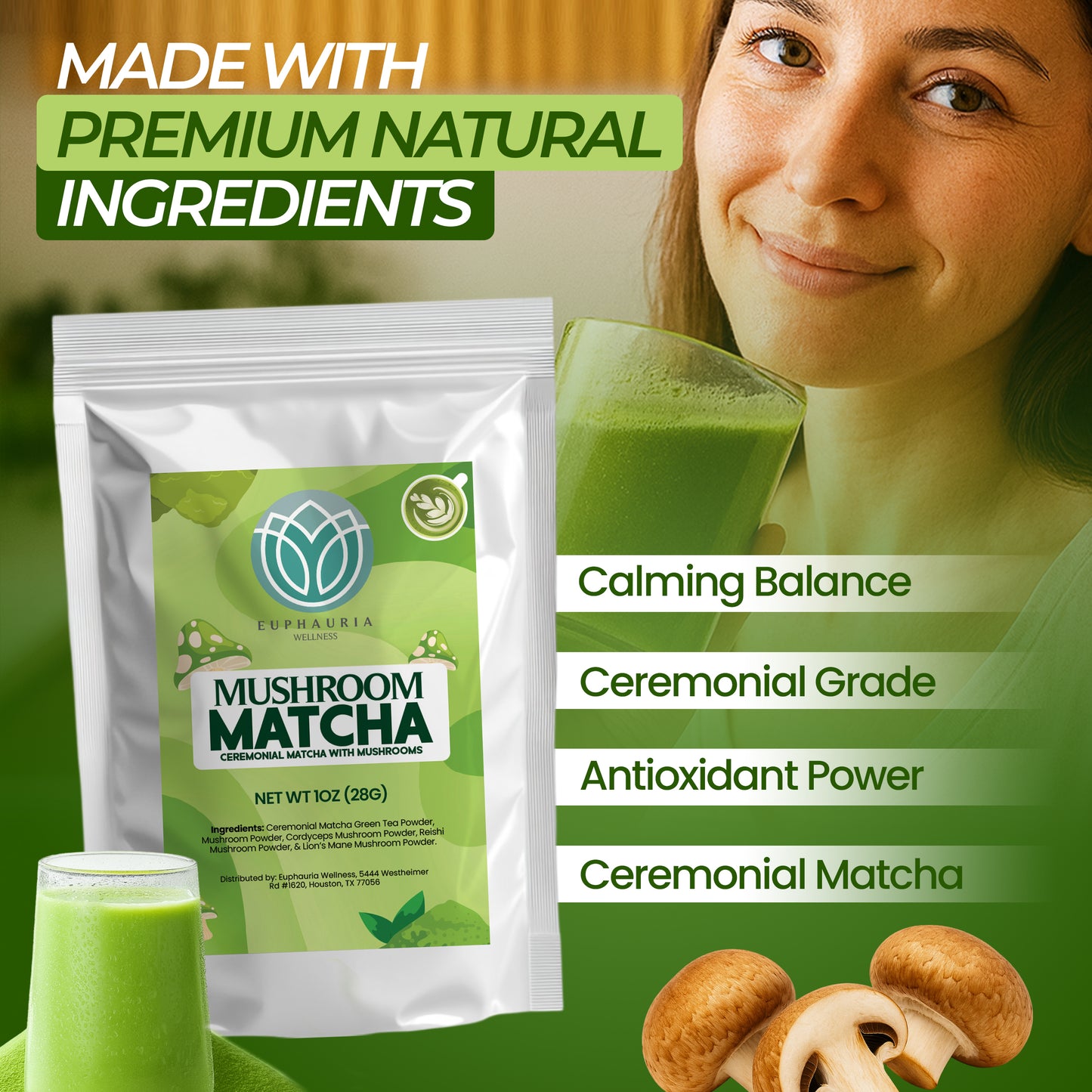 Ceremonial Grade Matcha with Mushrooms